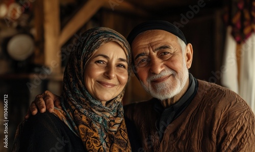 Happy Senior Couple Smiling Warmly at Home photo