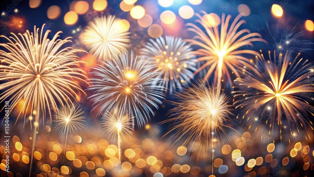 Fototapeta premium Fireworks Happy New year Display Against a Dark Background with Bokeh Effect Perfect for Celebrations, Holidays, and Special Events Photography