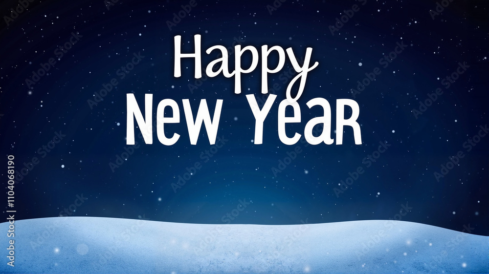 Happy New Year text on a snowy blue winter background Happy New Year text on a snowy blue winter background