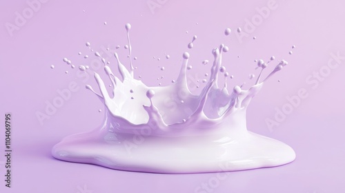 Lavender-hued milk crown splash on purple background.