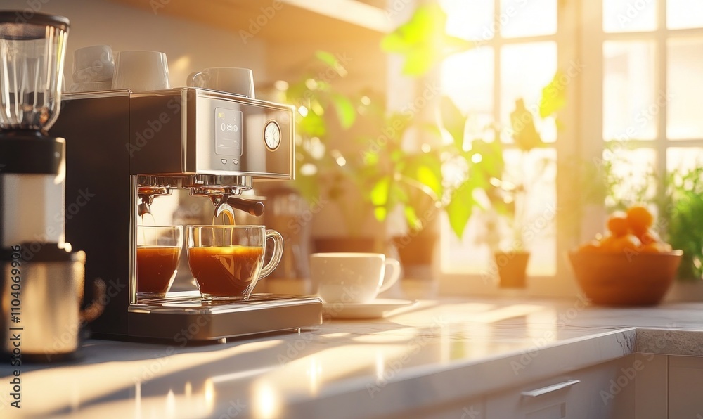 Cozy Morning Coffee with Sunlit Kitchen Ambiance Cozy Morning Coffee with Sunlit Kitchen Ambiance