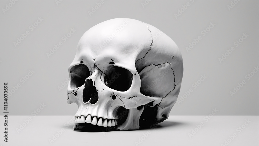 Human Skull Monochrome Design, three quarters isolated on white background Human Skull Monochrome Design, three quarters isolated on white background
