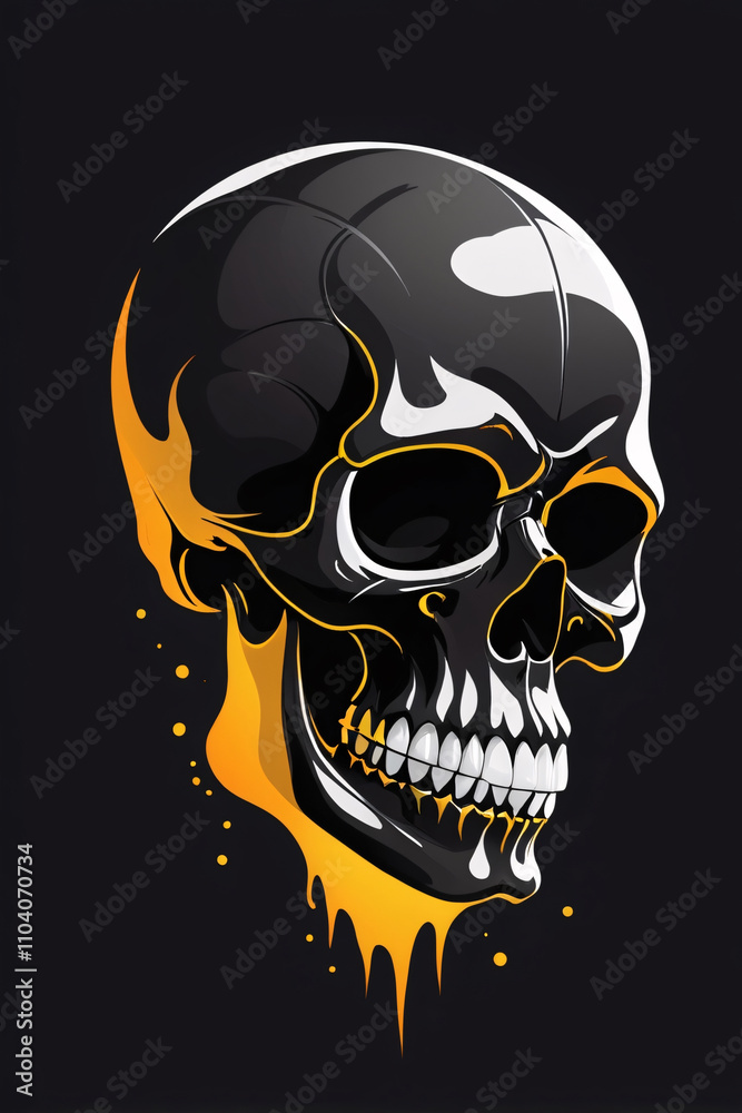 Fototapeta premium Shiny Skull with Golden Highlights Black Background Halloween, Rock Heavy Metal poster