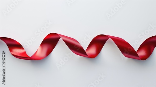 Red wavy ribbon on white background for holiday decoration.