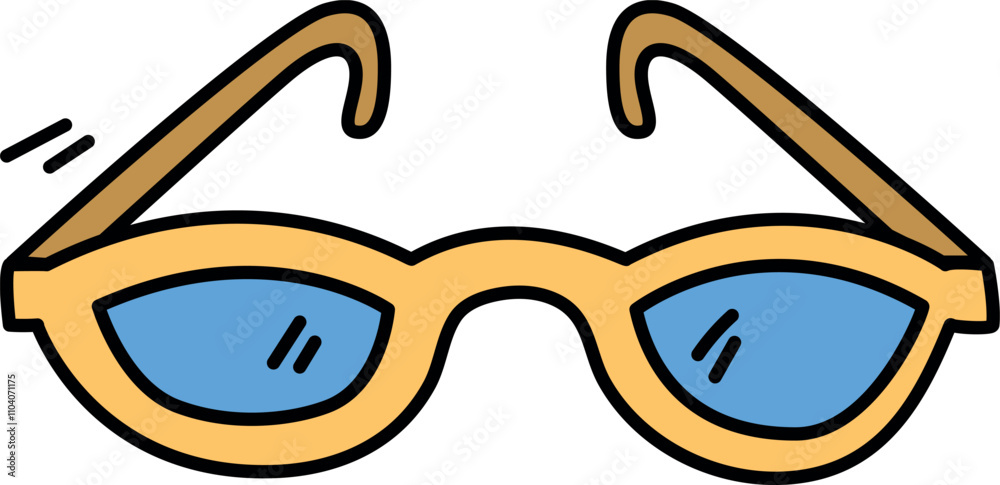 A cartoon drawing of a pair of sunglasses with a blue lens A cartoon drawing of a pair of sunglasses with a blue lens