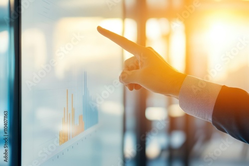 Person gestures to display with data bar graphs visible
