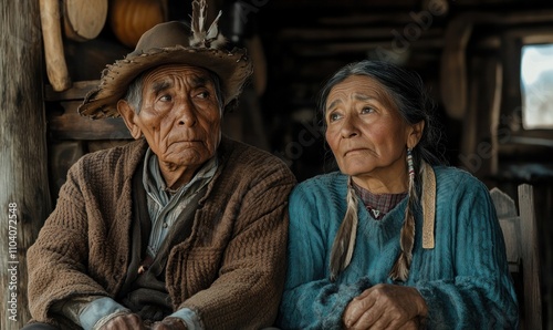 Elderly Couple in Rustic Cabin Setting