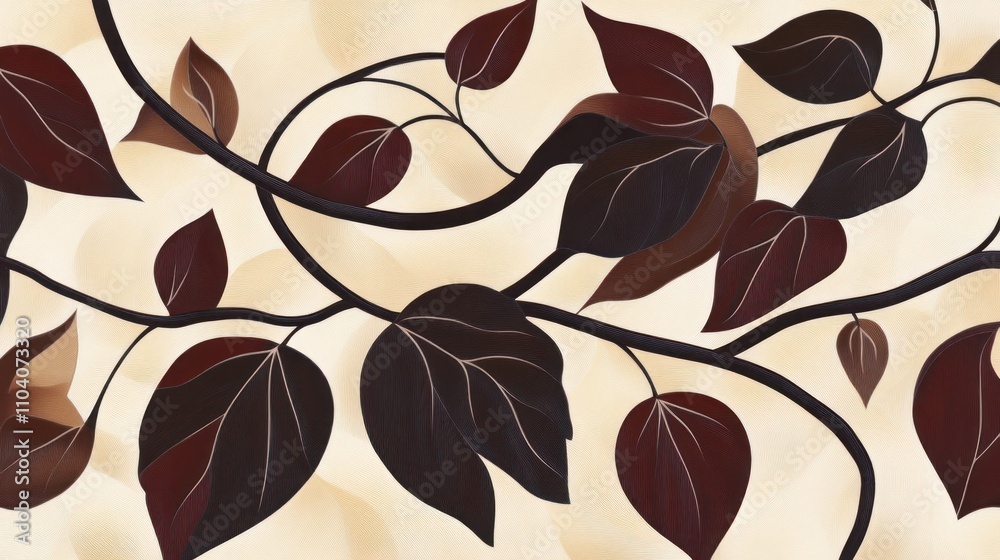 Fototapeta premium Abstract design featuring dark leaves intertwined on a light background.