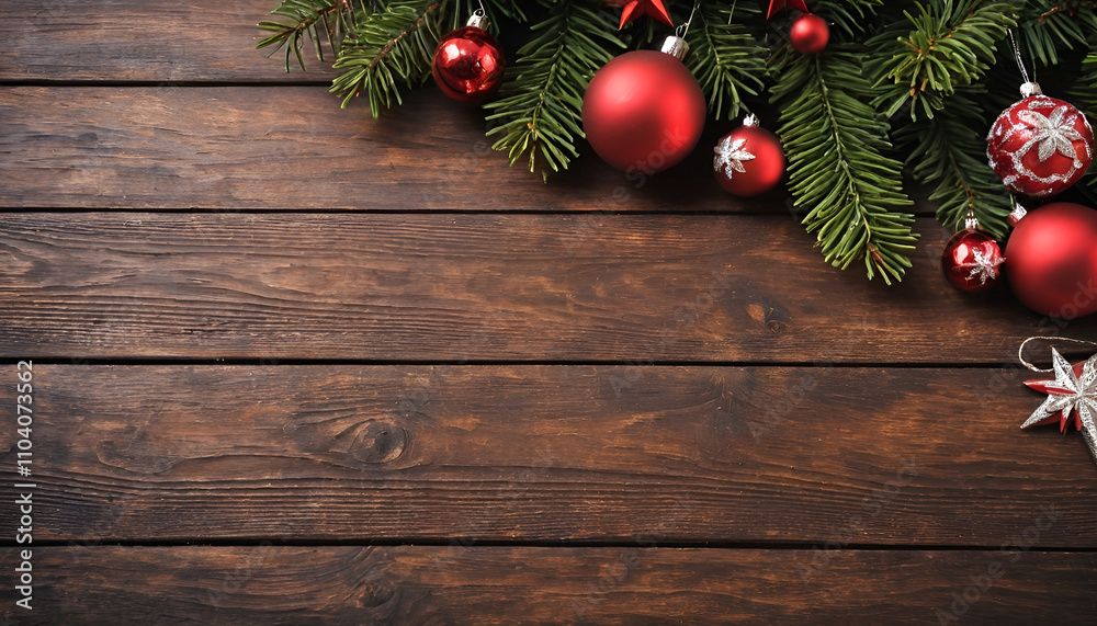 red Christmas tree balls on a wooden background red Christmas tree balls on a wooden background