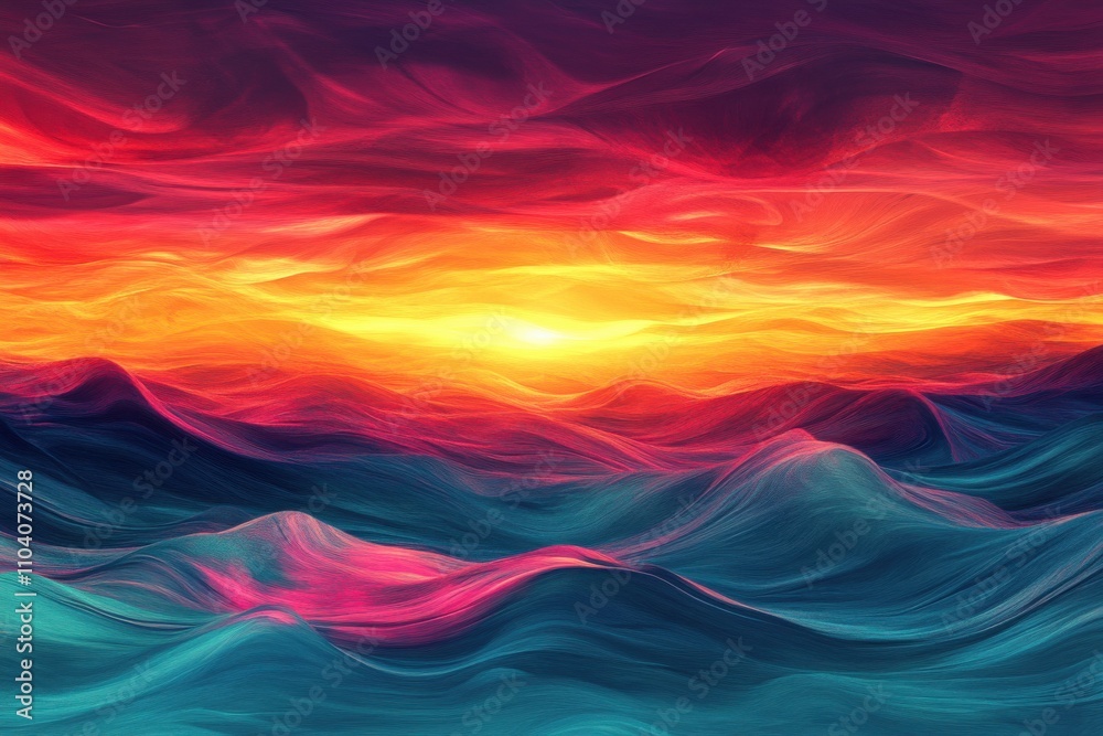 An abstract sunset over vibrant waves, blending crimson and turquoise hues. An abstract sunset over vibrant waves, blending crimson and turquoise hues.