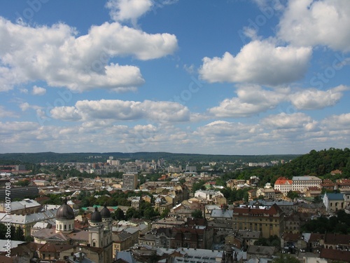 The old town in Lviv in Ukraine. View is from the roof of the city hall photo