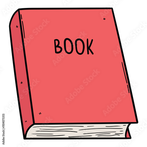 Hand drawn cartoon closed red book on white background.