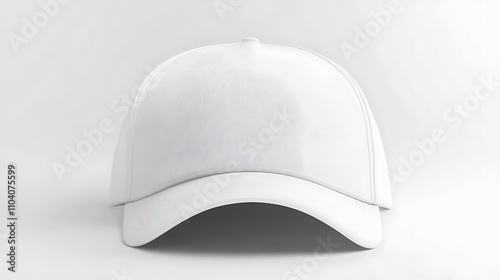 Blank white baseball cap front view isolated on white surface.