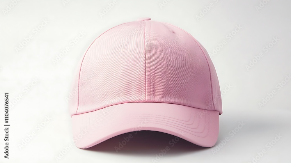 Pink baseball cap front view isolated on white smooth surface.
