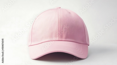 Pink baseball cap front view isolated on white smooth surface. photo