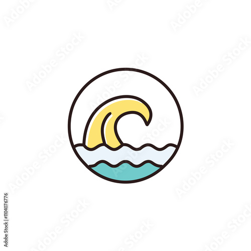 Ocean wave circle design. Summery wave icon; symbolizes peace, tranquility, and the ocean's power.