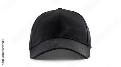 A black baseball cap isolated on white smooth surface.