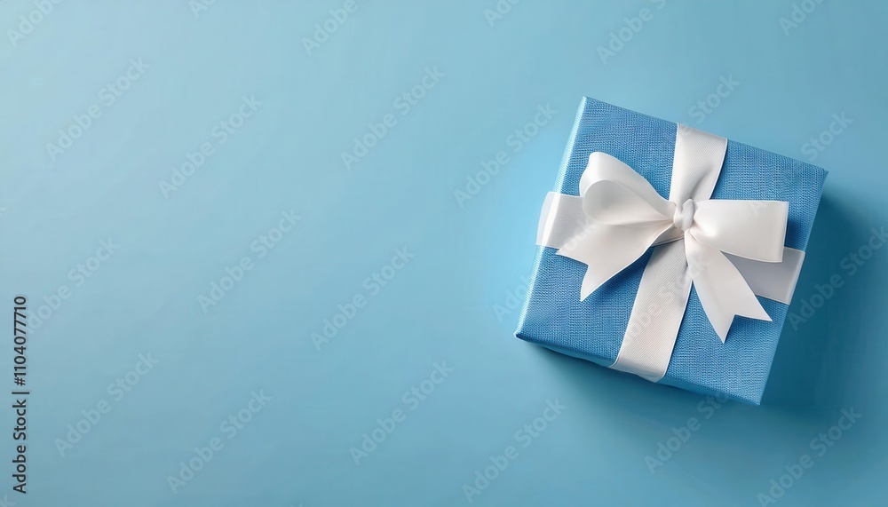 Elegant Blue Christmas Gift Box with White Satin Ribbon. Perfect Holiday Present Idea for Celebrations, Winter Decor, Gifting Inspirations, and Festive Cheer. Aesthetic Minimalist Design Elegant Blue Christmas Gift Box with White Satin Ribbon. Perfect Holiday Present Idea for Celebrations, Winter Decor, Gifting Inspirations, and Festive Cheer. Aesthetic Minimalist Design