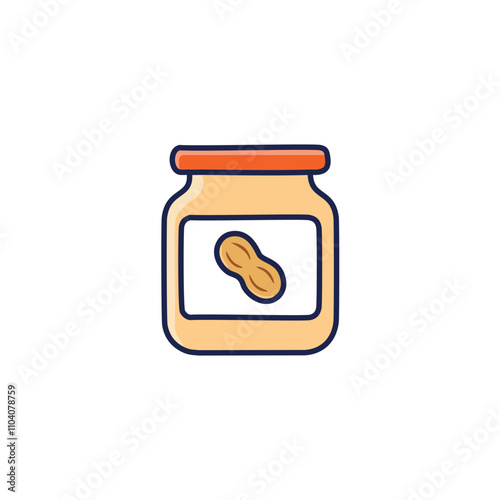 Peanut butter jar icon. Creamy peanut butter in a glass jar. Delicious snack, healthy fats.
