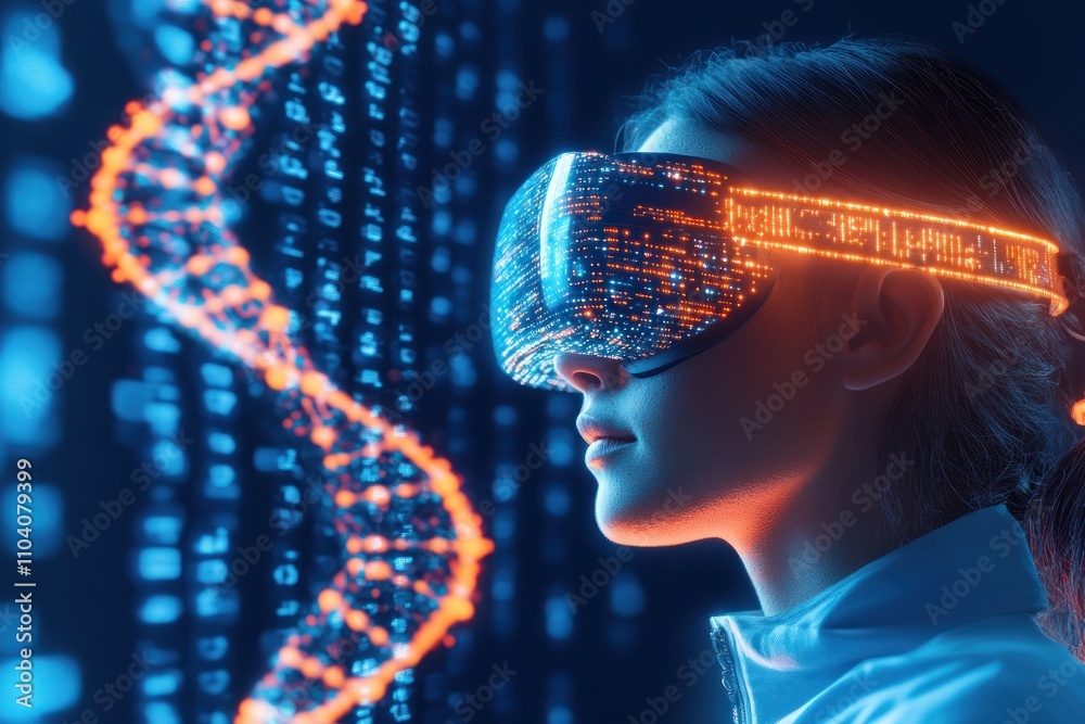 Sci-fi inspired woman with data connected eyewear Sci-fi inspired woman with data connected eyewear