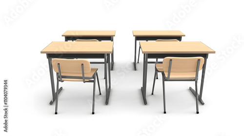 classroom, school. there are tables and desks, no one, an empty classroom. back to school concept. with white shades, minimalism, png