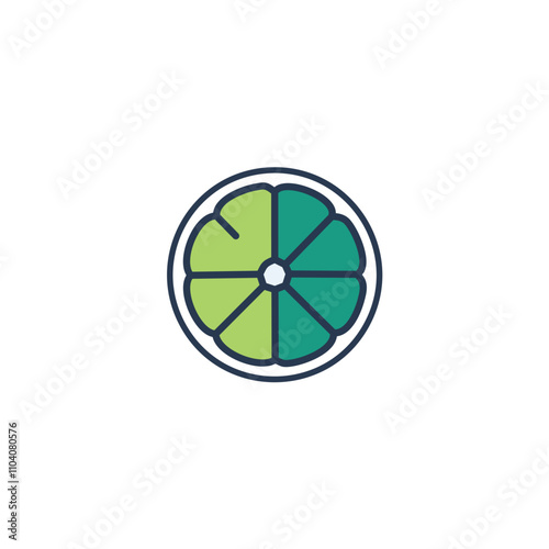 Lime fruit slice icon. Fresh citrus, zesty lime graphic. Represents vitality, health.