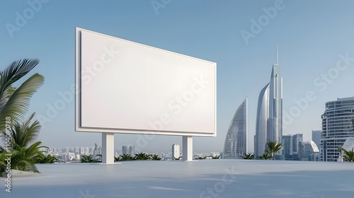 Wallpaper Mural Billboard on a futuristic metal framework, with modern architecture in the background. Torontodigital.ca