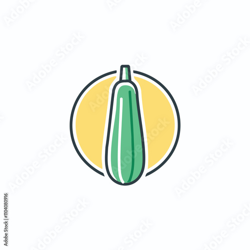 Fresh zucchini vegetable. Green zucchini on yellow circle. Represents growth, health, and summer harvest.