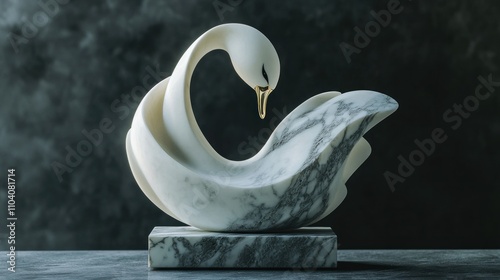 Fototapeta Naklejka Na Ścianę i Meble -  Elegant white marble swan sculpture on stand.