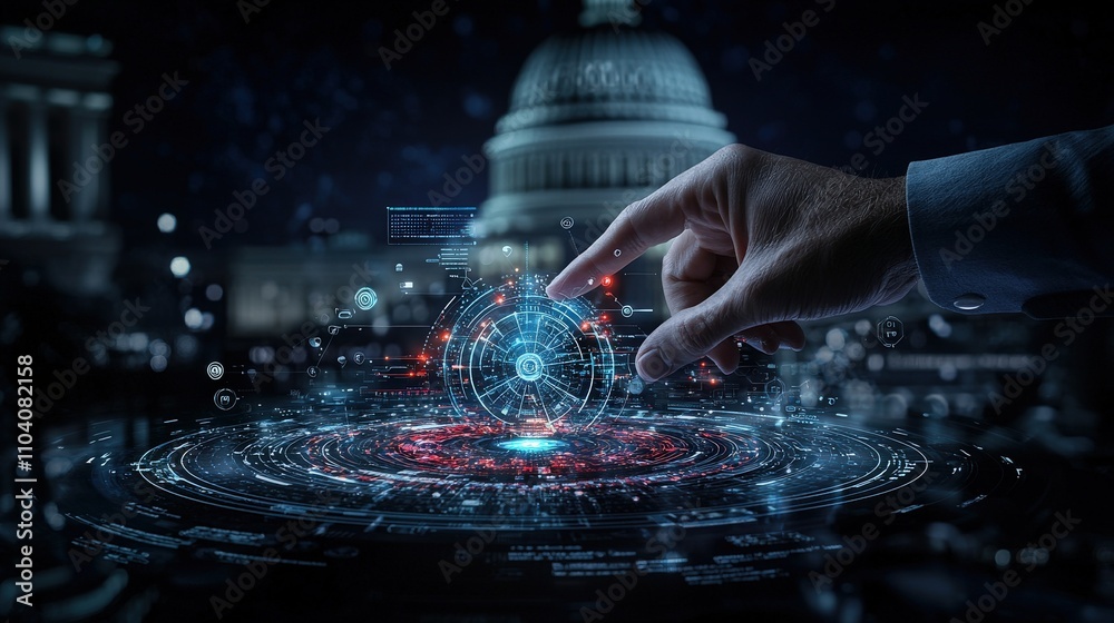 Obraz premium Futuristic digital governance innovative technology interactions in urban environments at capitol hill