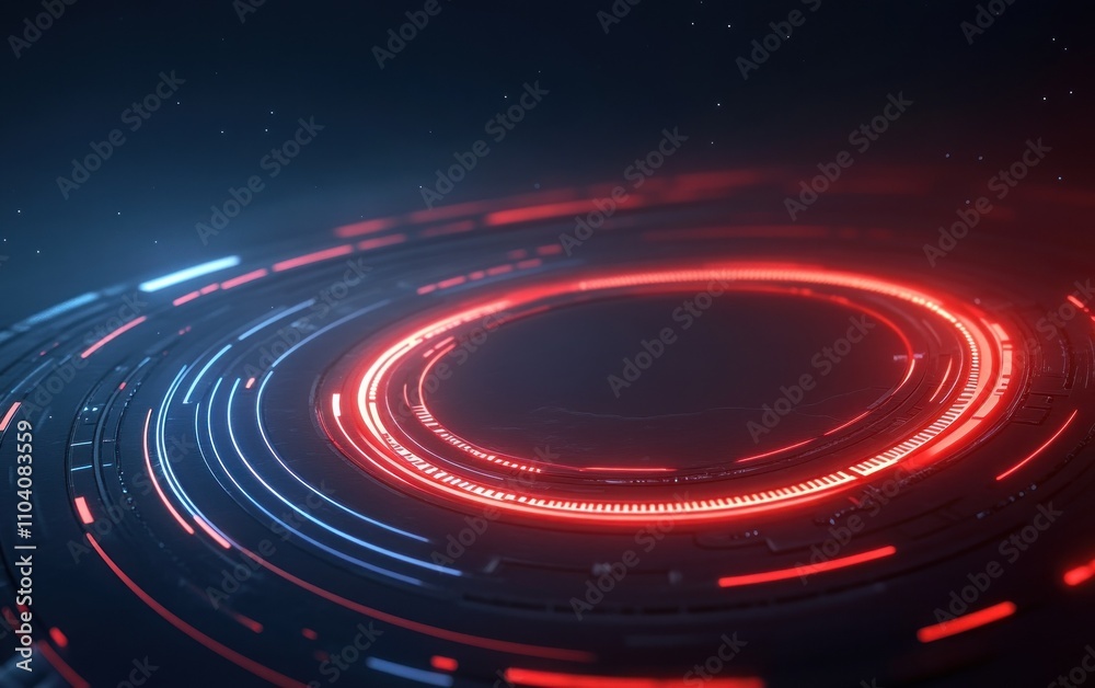Red glowing concentric circles in futuristic display Red glowing concentric circles in futuristic display