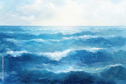 Vibrant blue ocean waves under a bright sky, creating a serene and tranquil atmosphere.