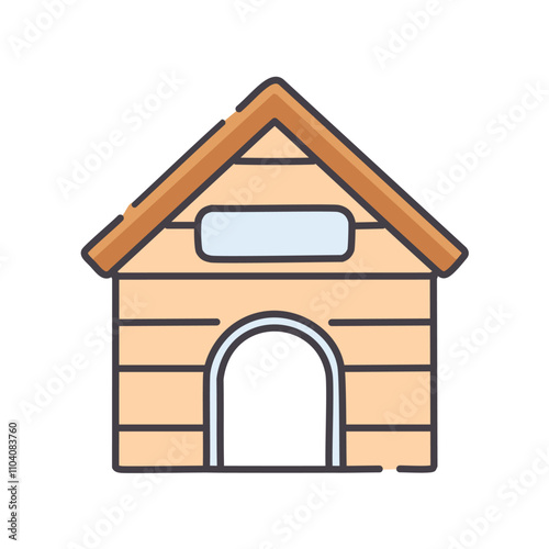 Cozy dog house. Wooden canine shelter; symbol of home, comfort, and pet safety.