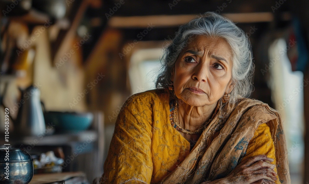 Thoughtful Elderly Woman in Rustic Setting Thoughtful Elderly Woman in Rustic Setting