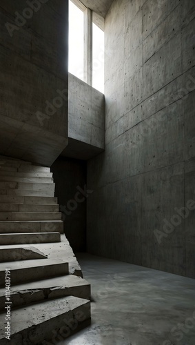 Abstract concrete interior with geometric shapes.