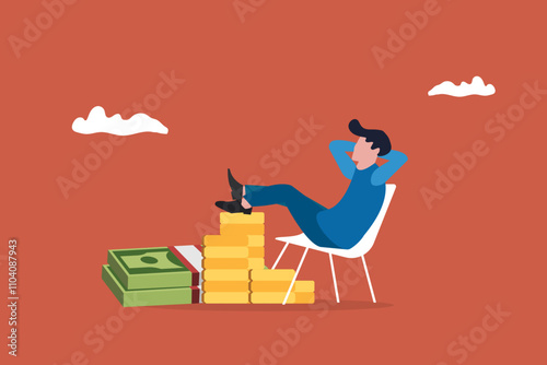 Businessman investor relax on money. concept of Success investment, growing profit, and trading