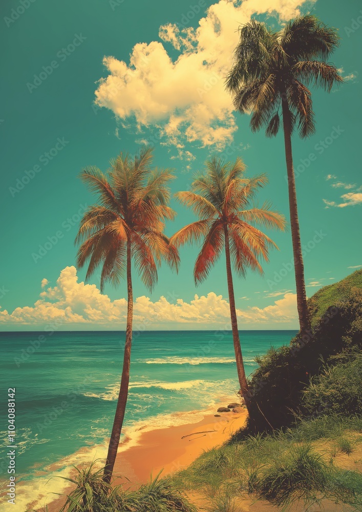 Fototapeta premium Vintage Palms created with Generative AI Technology, ai, generative