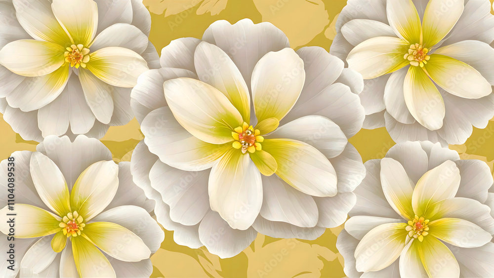 Elegant modern seamless pattern with white and yellow floral motifs for stylish designs and wallpapers. Elegant modern seamless pattern with white and yellow floral motifs for stylish designs and wallpapers.