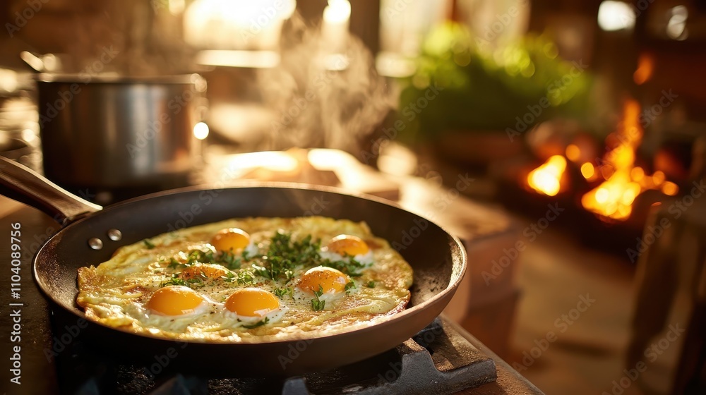 Cozy Kitchen with Fresh Vegetable Omelets Cooking Cozy Kitchen with Fresh Vegetable Omelets Cooking