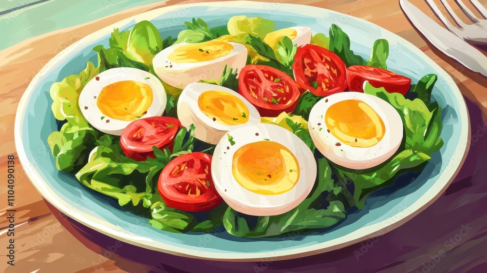 Fresh Vibrant Salad with Eggs and Vegetables Fresh Vibrant Salad with Eggs and Vegetables