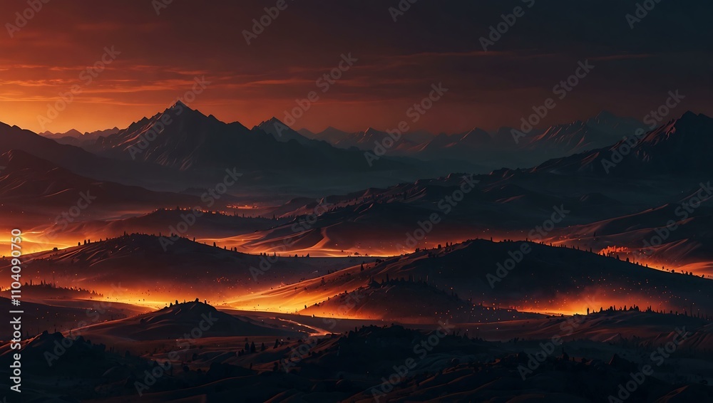 Naklejka premium Abstract digital landscape in glowing tones.