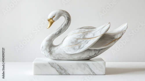 Fototapeta Naklejka Na Ścianę i Meble -  Elegant marble swan figurine on a pedestal.