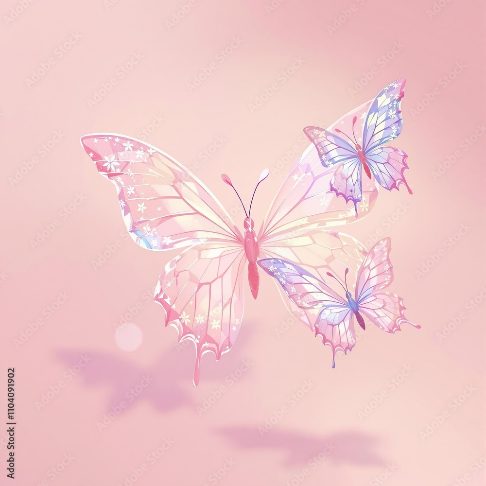 Pink and blue butterflies on a soft pink background, pastel colors, spring flowers, butterflies, garden decor, nature inspired Pink and blue butterflies on a soft pink background, pastel colors, spring flowers, butterflies, garden decor, nature inspired