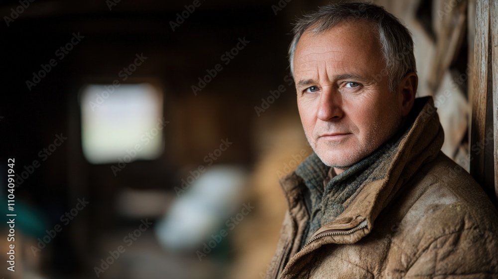 Reflective Farmer in Rustic Setting Reflective Farmer in Rustic Setting