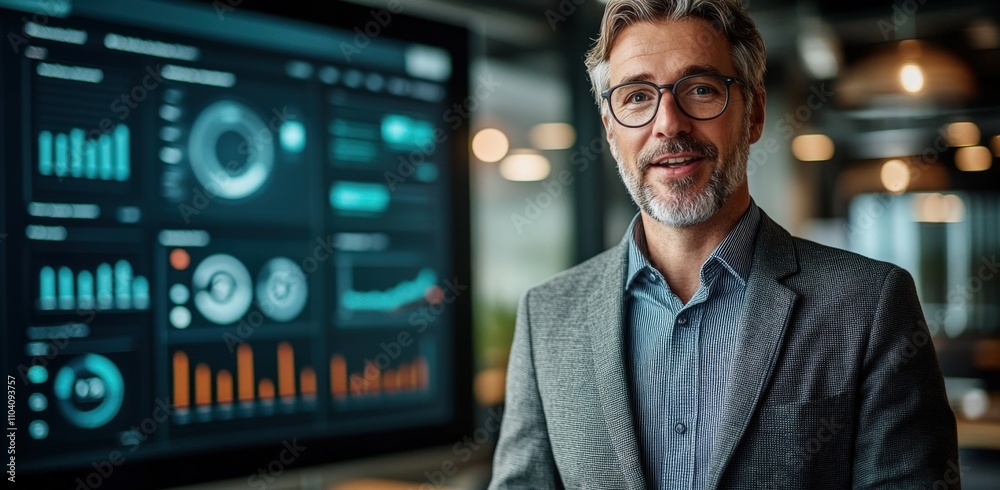 Confident Businessman Presenting Data Insights