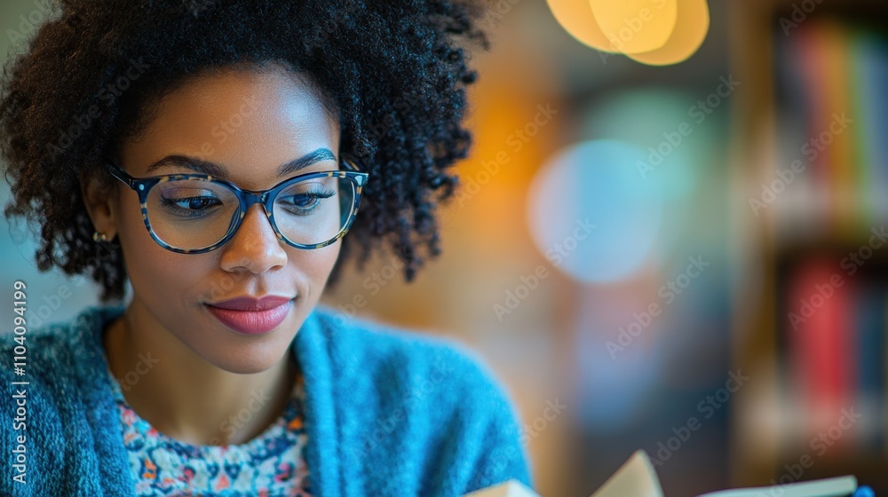 Focused Reader in Cozy Library Setting Focused Reader in Cozy Library Setting