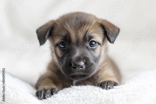 Belgian Malinois Puppy. Cute Puppy Portrait on White Background photo