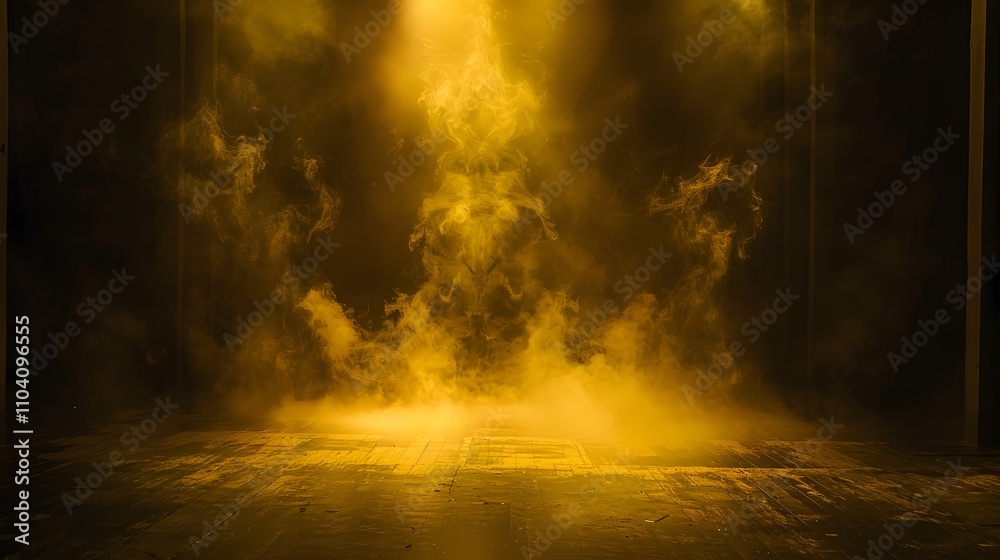 Naklejka premium Yellow Smoke Filled Room With Wooden Floor