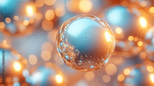 Soft focus blue and gold light orbs with bokeh effects background