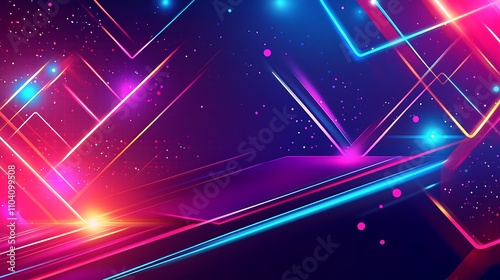 Futuristic background with glowing neon accents and reflective elements photo